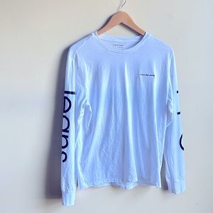 Calvin Klein Long Sleeve White/Black Spell Out T Shirt Men’s Medium